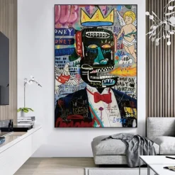Graffiti art handmade King of street Basquia style Bright painting Large Graffiti Style Wall Art Pop Art Painting on Canvas pop art painting Graffiti artwork painting Ready to Hang Decor