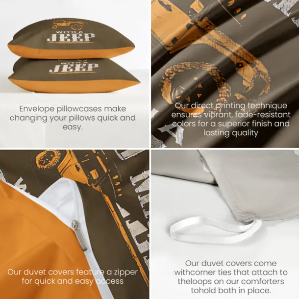 Graphic Car Old Man Duvet Cover Set Vintage Retro Style Soft Durable Microfiber Quilt Cover with Pillowcases Unique Bedroom Decor