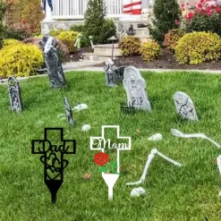Grave Decorations for Cemetery,Metal Cross Garden Stake Graves Cemetery Decorations,Cemetery Memorial Cross Stake for Dad/Mom,Memorial Signs Marker for Grave