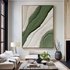 Green and white simple oil painting handmade wall art contemporary painting wall decoration 3D art green and white painting for living room very simple painting