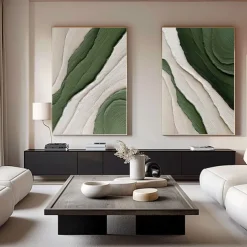 Green and white simple oil painting handmade wall art contemporary painting wall decoration 3D art green and white painting for living room very simple painting
