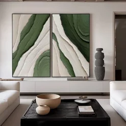 Green and white simple oil painting handmade wall art contemporary painting wall decoration 3D art green and white painting for living room very simple painting