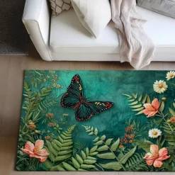 Green Butterfly Plant Area Rug Kitchen Mat Non-Slip Oil Proof Floor Mat Livingroom Rug Indoor Outdoor Mat Bedroom Decor Bathroom Mat Entrance Rug Door Mat