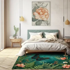 Green Butterfly Plant Area Rug Kitchen Mat Non-Slip Oil Proof Floor Mat Livingroom Rug Indoor Outdoor Mat Bedroom Decor Bathroom Mat Entrance Rug Door Mat