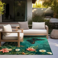 Green Butterfly Plant Area Rug Kitchen Mat Non-Slip Oil Proof Floor Mat Livingroom Rug Indoor Outdoor Mat Bedroom Decor Bathroom Mat Entrance Rug Door Mat