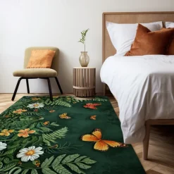 Green Butterfly Plant Area Rug Kitchen Mat Non-Slip Oil Proof Floor Mat Livingroom Rug Indoor Outdoor Mat Bedroom Decor Bathroom Mat Entrance Rug Door Mat