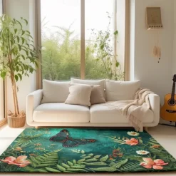 Green Butterfly Plant Area Rug Kitchen Mat Non-Slip Oil Proof Floor Mat Livingroom Rug Indoor Outdoor Mat Bedroom Decor Bathroom Mat Entrance Rug Door Mat