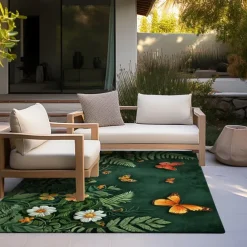Green Butterfly Plant Area Rug Kitchen Mat Non-Slip Oil Proof Floor Mat Livingroom Rug Indoor Outdoor Mat Bedroom Decor Bathroom Mat Entrance Rug Door Mat