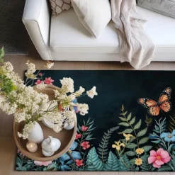 Green Butterfly Plant Area Rug Kitchen Mat Non-Slip Oil Proof Floor Mat Livingroom Rug Indoor Outdoor Mat Bedroom Decor Bathroom Mat Entrance Rug Door Mat