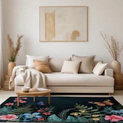 Green Butterfly Plant Area Rug Kitchen Mat Non-Slip Oil Proof Floor Mat Livingroom Rug Indoor Outdoor Mat Bedroom Decor Bathroom Mat Entrance Rug Door Mat