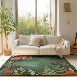 Green Butterfly Plant Area Rug Kitchen Mat Non-Slip Oil Proof Floor Mat Livingroom Rug Indoor Outdoor Mat Bedroom Decor Bathroom Mat Entrance Rug Door Mat