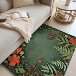 Green Butterfly Plant Area Rug Kitchen Mat Non-Slip Oil Proof Floor Mat Livingroom Rug Indoor Outdoor Mat Bedroom Decor Bathroom Mat Entrance Rug Door Mat
