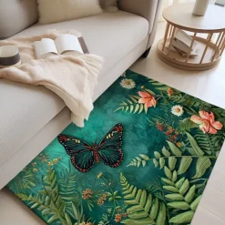 Green Butterfly Plant Area Rug Kitchen Mat Non-Slip Oil Proof Floor Mat Livingroom Rug Indoor Outdoor Mat Bedroom Decor Bathroom Mat Entrance Rug Door Mat