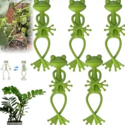 Green Frog Plant Supports Set Frog Plant Stand, Cute Frog Flower Pot Hugger Plant Climbing Fixture Clips, Multipurpose Frog Planter Decor Plant Vine Traction
