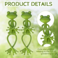 Green Frog Plant Supports Set Frog Plant Stand, Cute Frog Flower Pot Hugger Plant Climbing Fixture Clips, Multipurpose Frog Planter Decor Plant Vine Traction