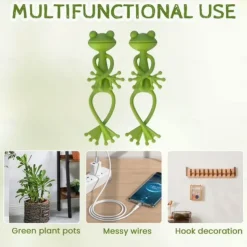Green Frog Plant Supports Set Frog Plant Stand, Cute Frog Flower Pot Hugger Plant Climbing Fixture Clips, Multipurpose Frog Planter Decor Plant Vine Traction