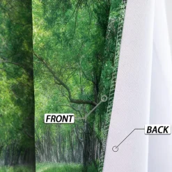Green Healing Series Natural Forest Landscape Insulation Outdoor Balcony Rest Living Room Home Decoration 2-piece Set 3D Digital Printing Perforated Sunshade Curtains