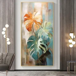 Green Leaf Oil Painting on Canvas Large handmade Wall Art Abstract Planting Art Minimalist Art Custom Painting Modern artwork for Living Room bedroom wall Decor Gift