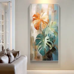 Green Leaf Oil Painting on Canvas Large handmade Wall Art Abstract Planting Art Minimalist Art Custom Painting Modern artwork for Living Room bedroom wall Decor Gift