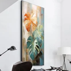 Green Leaf Oil Painting on Canvas Large handmade Wall Art Abstract Planting Art Minimalist Art Custom Painting Modern artwork for Living Room bedroom wall Decor Gift