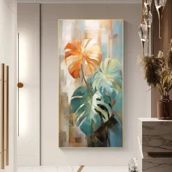 Green Leaf Oil Painting on Canvas Large handmade Wall Art Abstract Planting Art Minimalist Art Custom Painting Modern artwork for Living Room bedroom wall Decor Gift