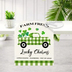 Green Lucky Shamrock St. Patrick's Day Table Runner, Seasonal Spring Holiday Kitchen Dining Table Decoration For Indoor Outdoor Home Party Decor