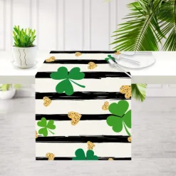 Green Lucky Shamrock St. Patrick's Day Table Runner, Seasonal Spring Holiday Kitchen Dining Table Decoration For Indoor Outdoor Home Party Decor