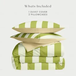 Green Stripe Pattern Duvet Cover Set Comforter Set 2/3PCS Luxury Cotton Bedding Set Home Decor Bedding Gift King Queen Full Size Queen King Size