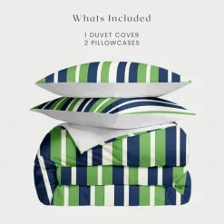 Green Stripe Pattern Duvet Cover Set Comforter Set 2/3PCS Luxury Cotton Bedding Set Home Decor Bedding Gift King Queen Full Size Queen King Size