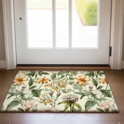 Green Yellow Floral Doormat Floor Mats Washable Rugs Kitchen Mat Non-Slip Oil Proof Rug Indoor Outdoor Mat Bedroom Decor Bathroom Mat Entrance Rug