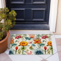 Green Yellow Floral Doormat Floor Mats Washable Rugs Kitchen Mat Non-Slip Oil Proof Rug Indoor Outdoor Mat Bedroom Decor Bathroom Mat Entrance Rug
