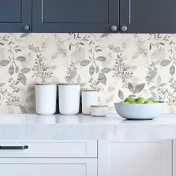 Grey Floral Wallpaper Peel and Stick Wallpaper Removable Pvc/Vinyl Self Adhesive 17.7''x118''in(45cmx300cm) / 45x300cm for Home Decor Bedroom Living Room