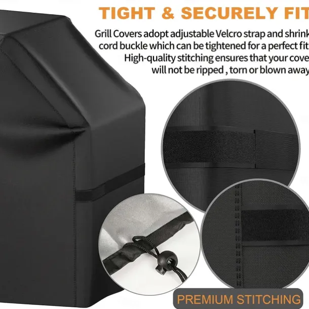 Grill Cover, BBQ Grill Cover, Waterproof, Weather Resistant, Rip-Proof, Anti-UV, Fade Resistant, With Adjustable Strap, 57 Inch, Black
