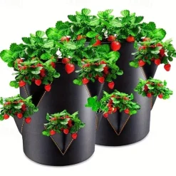 Grow Bags, Strawberry Planter Bags With Handles, 5/7/10 Gallon Heavy Duty Non-woven Fabric Plant Pots For Tomato,Carrot, Onion, Fruits, Flower And Vegetables, Garden Supplies