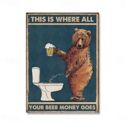 Grumpy Bear Drinking Beer Prints Poster Abstract Wall Art Canvas Modern Canvas Painting Print Picture Bathroom Toilet Nordic Home Decor Frameless