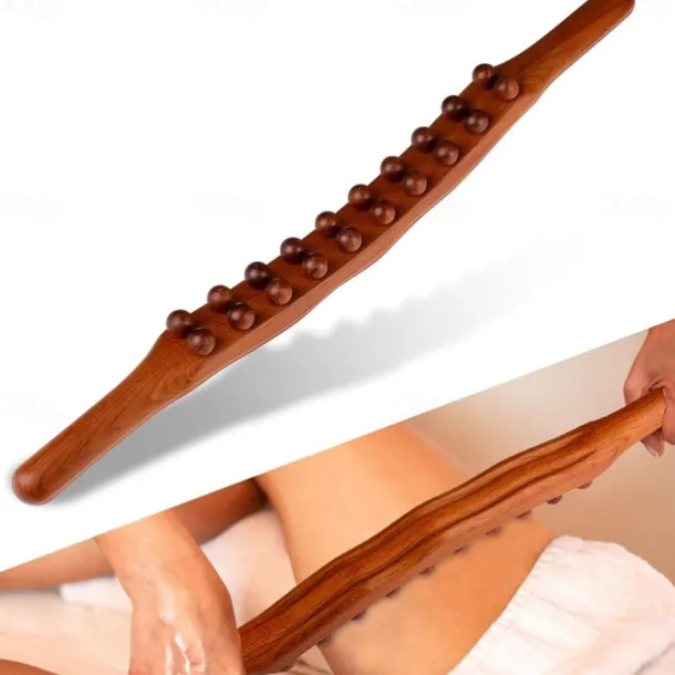 Guasha Wood Stick Massage Tool,20 Beads Wood Massage Roller Stick,Lymphatic Drainage Massager for Body Shaping,Gua Sha Tools for Back Leg