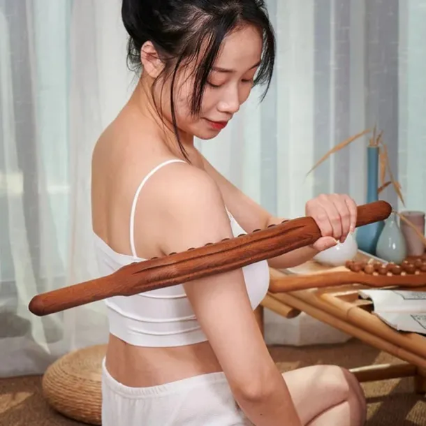 Guasha Wood Stick Massage Tool,20 Beads Wood Massage Roller Stick,Lymphatic Drainage Massager for Body Shaping,Gua Sha Tools for Back Leg
