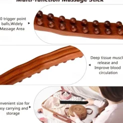 Guasha Wood Stick Massage Tool,20 Beads Wood Massage Roller Stick,Lymphatic Drainage Massager for Body Shaping,Gua Sha Tools for Back Leg