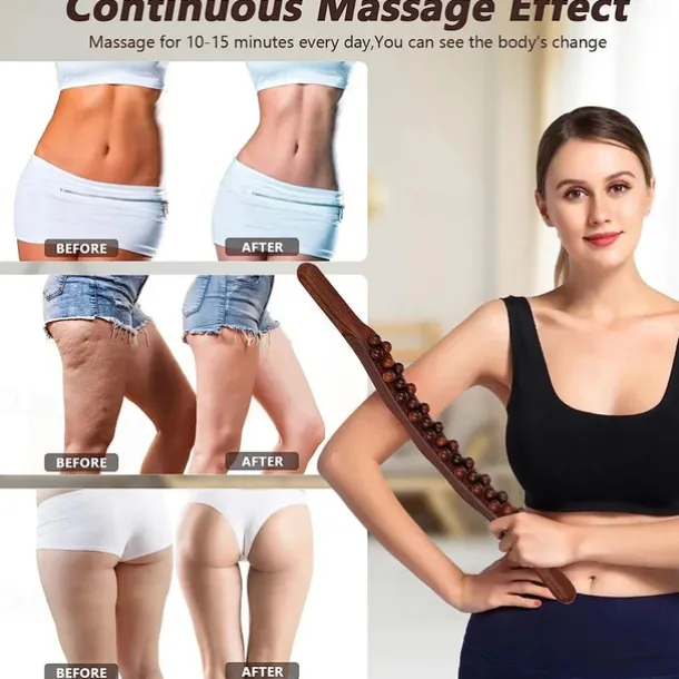 Guasha Wood Stick Massage Tool,20 Beads Wood Massage Roller Stick,Lymphatic Drainage Massager for Body Shaping,Gua Sha Tools for Back Leg