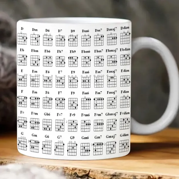 Guitar Chord Mug 400ml Cup with Chord White Ceramic Coffee Cup with Guitarist Design Perfect Gift for Beginner Guitar Enthusiasts Ideal for Music Lovers Home or Office Use