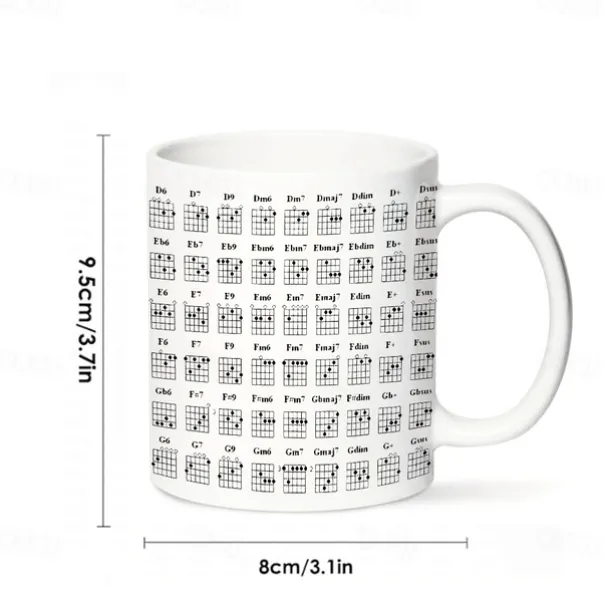 Guitar Chord Mug 400ml Cup with Chord White Ceramic Coffee Cup with Guitarist Design Perfect Gift for Beginner Guitar Enthusiasts Ideal for Music Lovers Home or Office Use