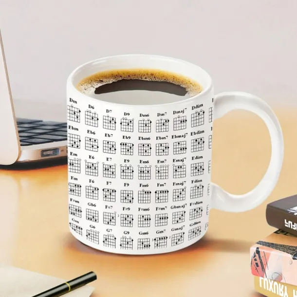 Guitar Chord Mug 400ml Cup with Chord White Ceramic Coffee Cup with Guitarist Design Perfect Gift for Beginner Guitar Enthusiasts Ideal for Music Lovers Home or Office Use
