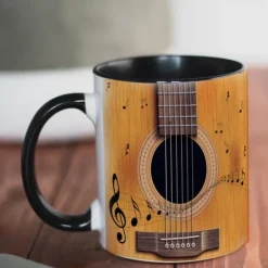 Guitar Coffee Cup Musical Coffee Mugs, Guitar Cup Travel Mug Funny Drinking Cup Desk Decor,11.2oz Ceramic Mug Tea Mug, Birthday Christmas Gifts for Music Lover