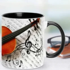 Guitar Coffee Cup Musical Coffee Mugs, Guitar Cup Travel Mug Funny Drinking Cup Desk Decor,11.2oz Ceramic Mug Tea Mug, Birthday Christmas Gifts for Music Lover