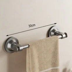 Gun Gray Suction Cup Towel Rack Bathroom Non Perforated Space Aluminum Bathroom Storage Rack Wall Mounted Single Pole Towel Pole