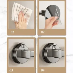 Gunmetal Carbon Steel Towel Rack, Suction Cup Wall-Mounted, No-Drill Bathroom Storage Shelf with Single Bar for Towels and Bath Accessories