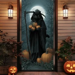 Halloween Door Covers Door Tapestry Door Curtain Decoration Backdrop Door Banner for Front Door Farmhouse Holiday Party Indoor Outdoor Decor Supplies