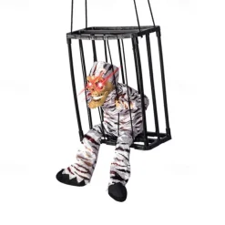 Halloween Animated Decoration, 1pc Motion-Sensor Activated Screaming Clown in Cage with Light-Up Eyes, Spooky Prisoner Ghost Prop for Indoor/Outdoor Decor, Plastic, No Batteries, AA Battery Operated (