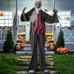 Halloween Animatronics, Sound-Activated Werewolf with Glowing Eyes and Scary Sounds, Giant Animated Outdoor Halloween Decoration, Man Accessory