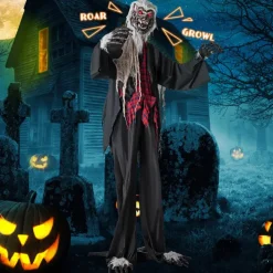 Halloween Animatronics, Sound-Activated Werewolf with Glowing Eyes and Scary Sounds, Giant Animated Outdoor Halloween Decoration, Man Accessory